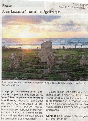 Alain Lucas crée un site mégalithique, commandez ses livres, article de Ouest France